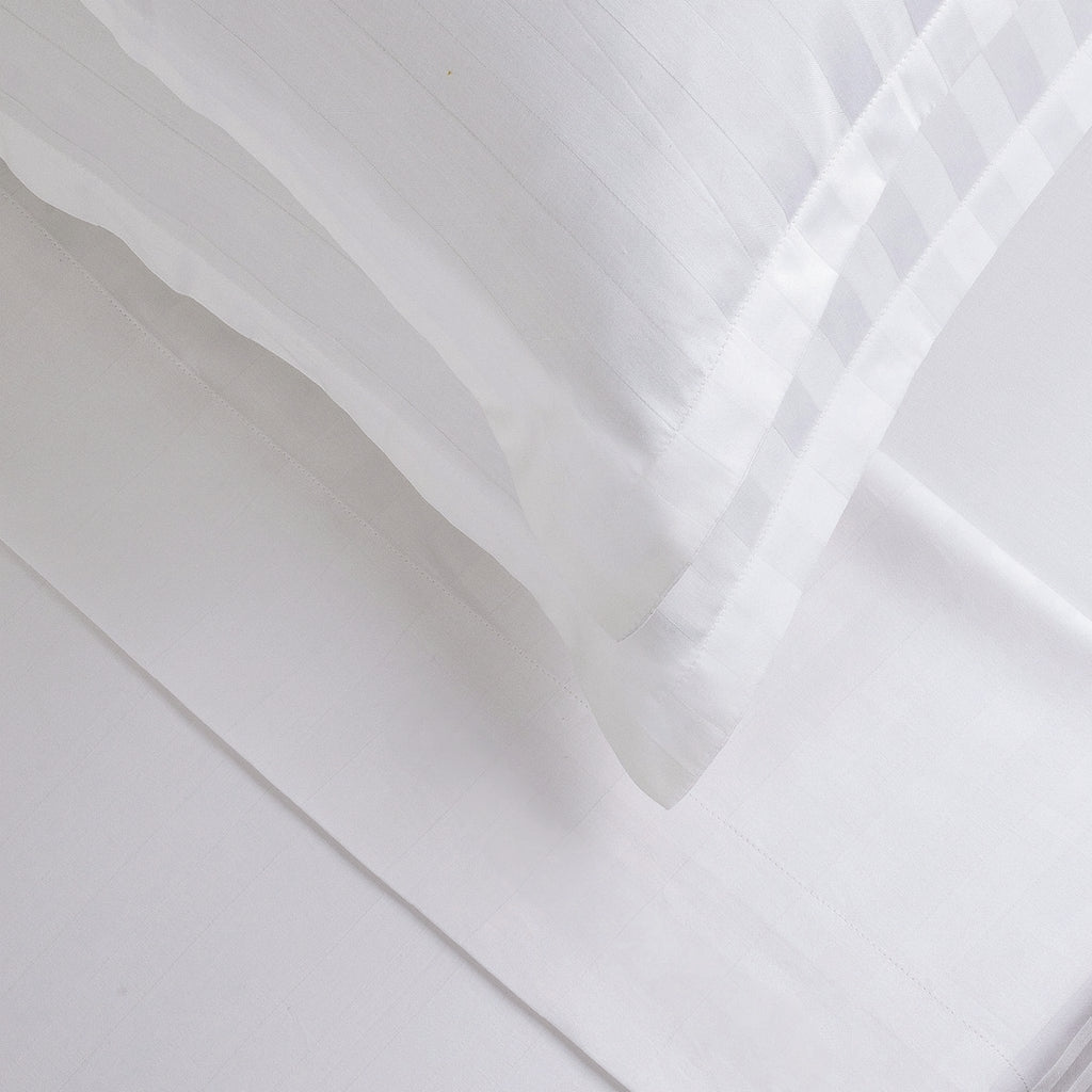 Jacquard - Housse De Couette + 1 Ou 2 Taie(S) D'Oreiller - Satin De Coton Rayure Tissé Dobby - Blanc 01