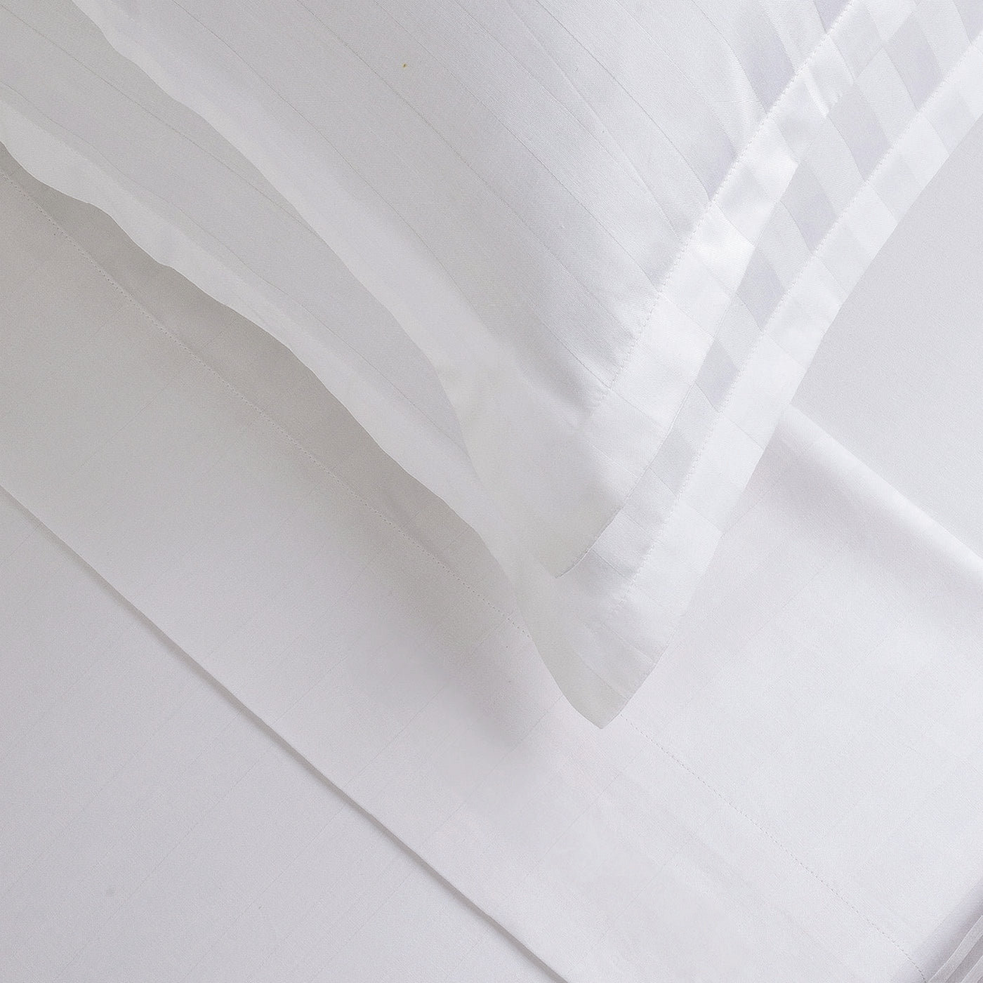 Jacquard - Housse De Couette + 1 Ou 2 Taie(S) D'Oreiller - Satin De Coton Rayure Tissé Dobby - Blanc 01