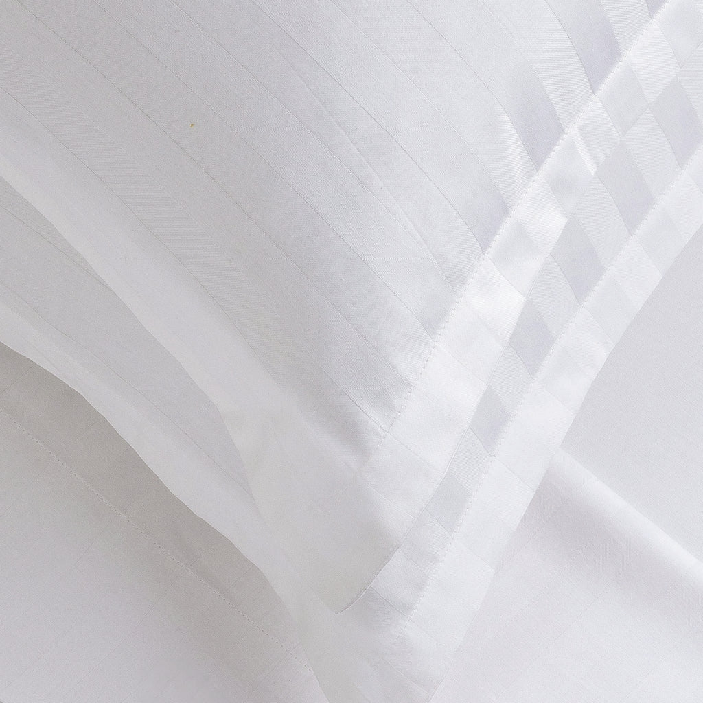 Jacquard - Set of 2 Pillowcases - Dobby Woven Striped Cotton Satin - White 01
