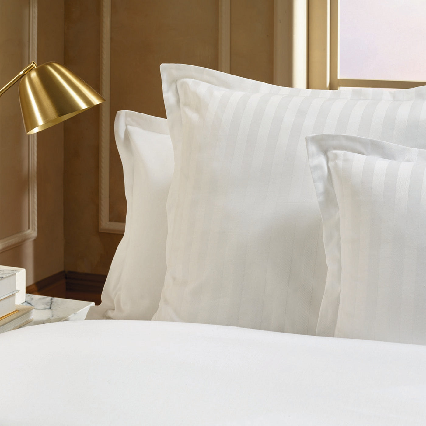 Jacquard - Set of 2 Pillowcases - Dobby Woven Striped Cotton Satin - White 01