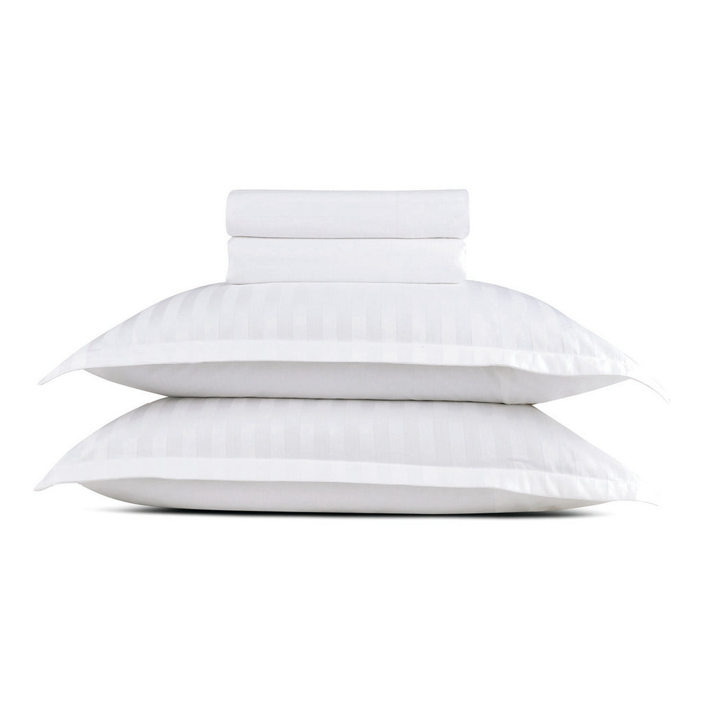 Jacquard - Sheet Set - Dobby Woven Stripe Cotton Sateen - White 01