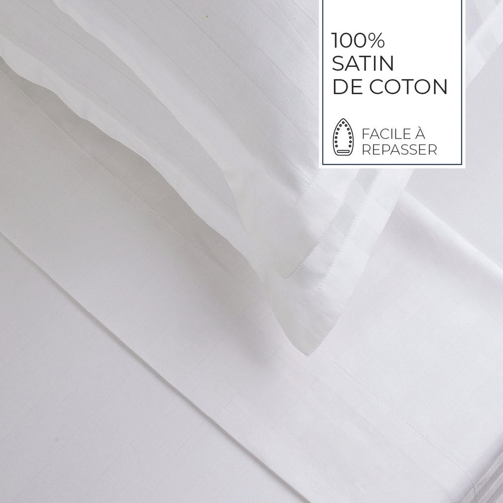 Jacquard - Sheet Set - Dobby Woven Stripe Cotton Sateen - White 01