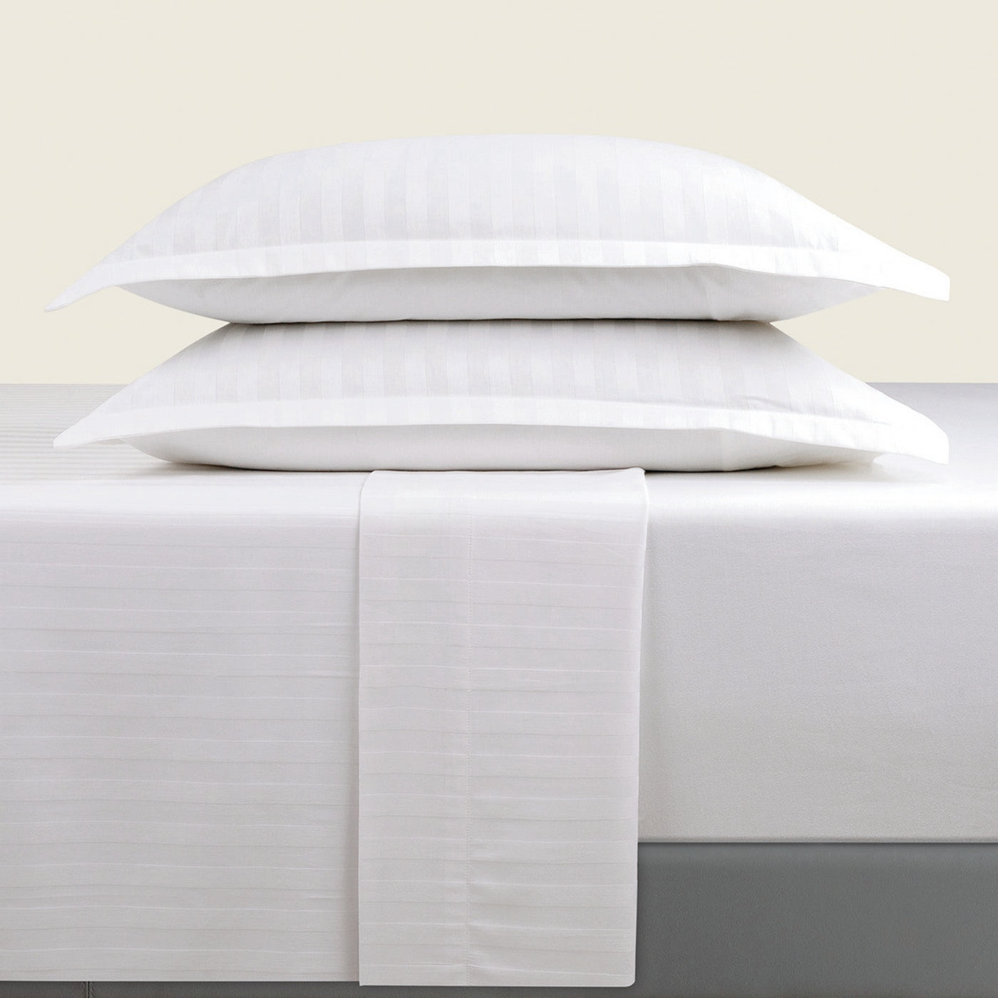 Jacquard - Sheet Set - Dobby Woven Stripe Cotton Sateen - White 01
