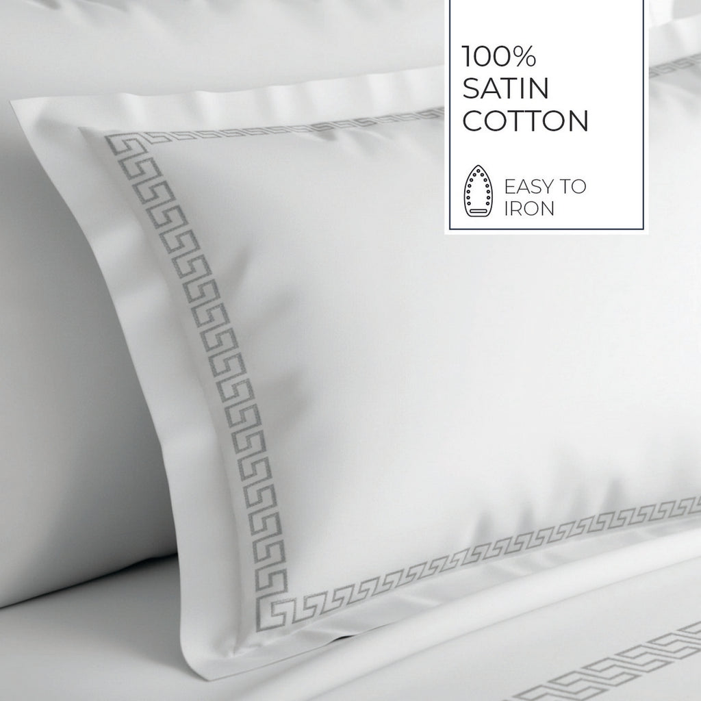 Night Queen - Duvet Cover + 1 Or 2 Pillowcase(s) - Cotton Satin - Gray / White