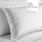 Night Queen - Duvet Cover + 1 Or 2 Pillowcase(s) - Cotton Satin - Gray / White