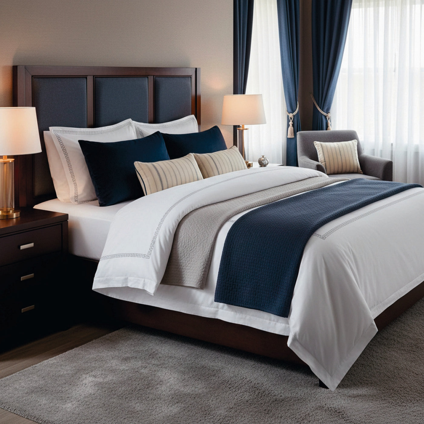Night Queen - Duvet Cover + 1 Or 2 Pillowcase(s) - Cotton Satin - Gray / White