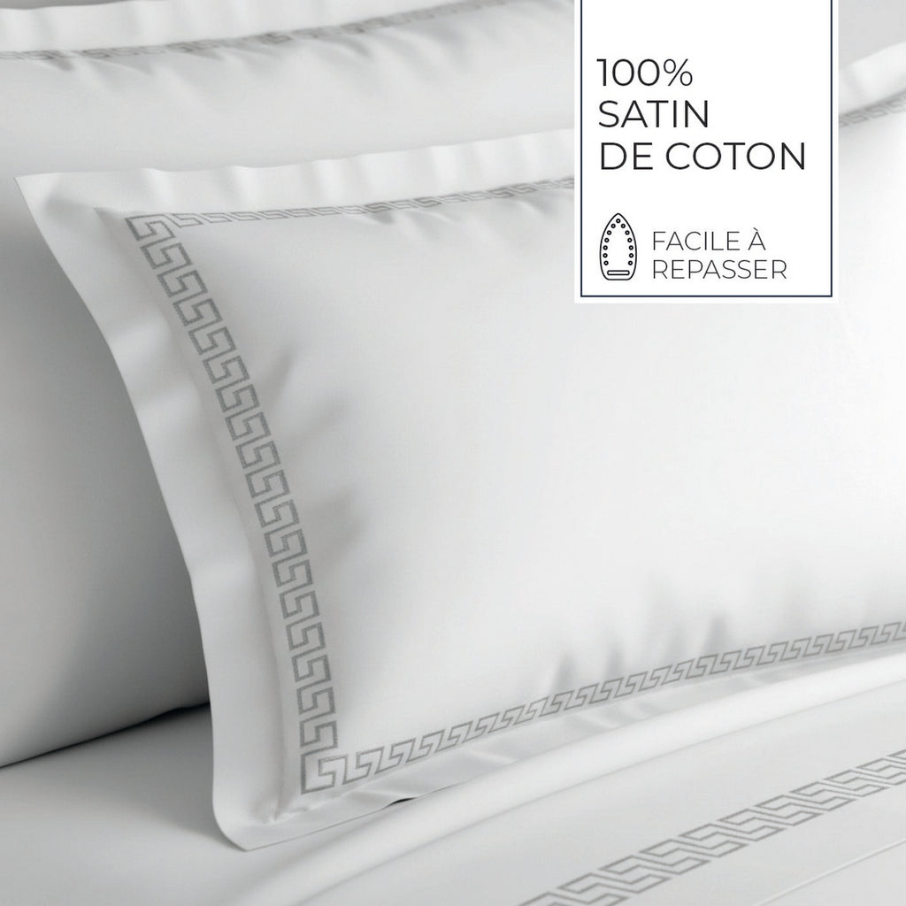 Night Queen - Pillowcase - Cotton Satin - Gray / White