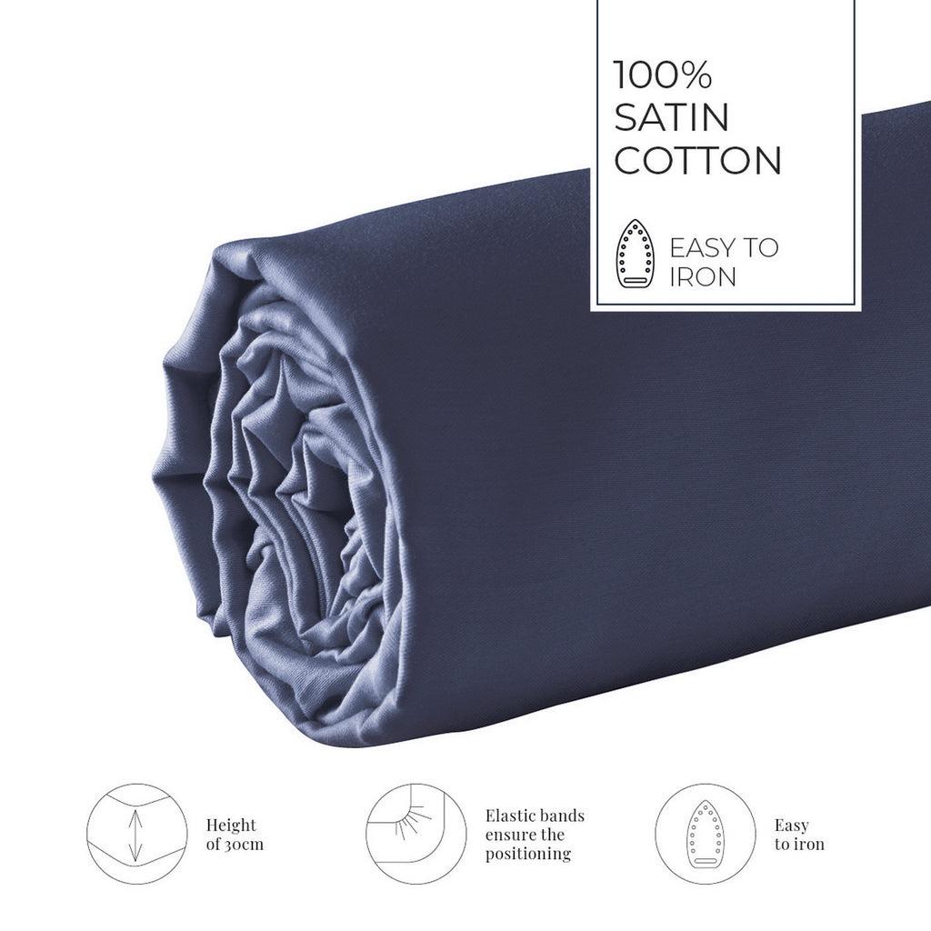 Plain - Fitted Sheet - Cotton Satin - Blue 11