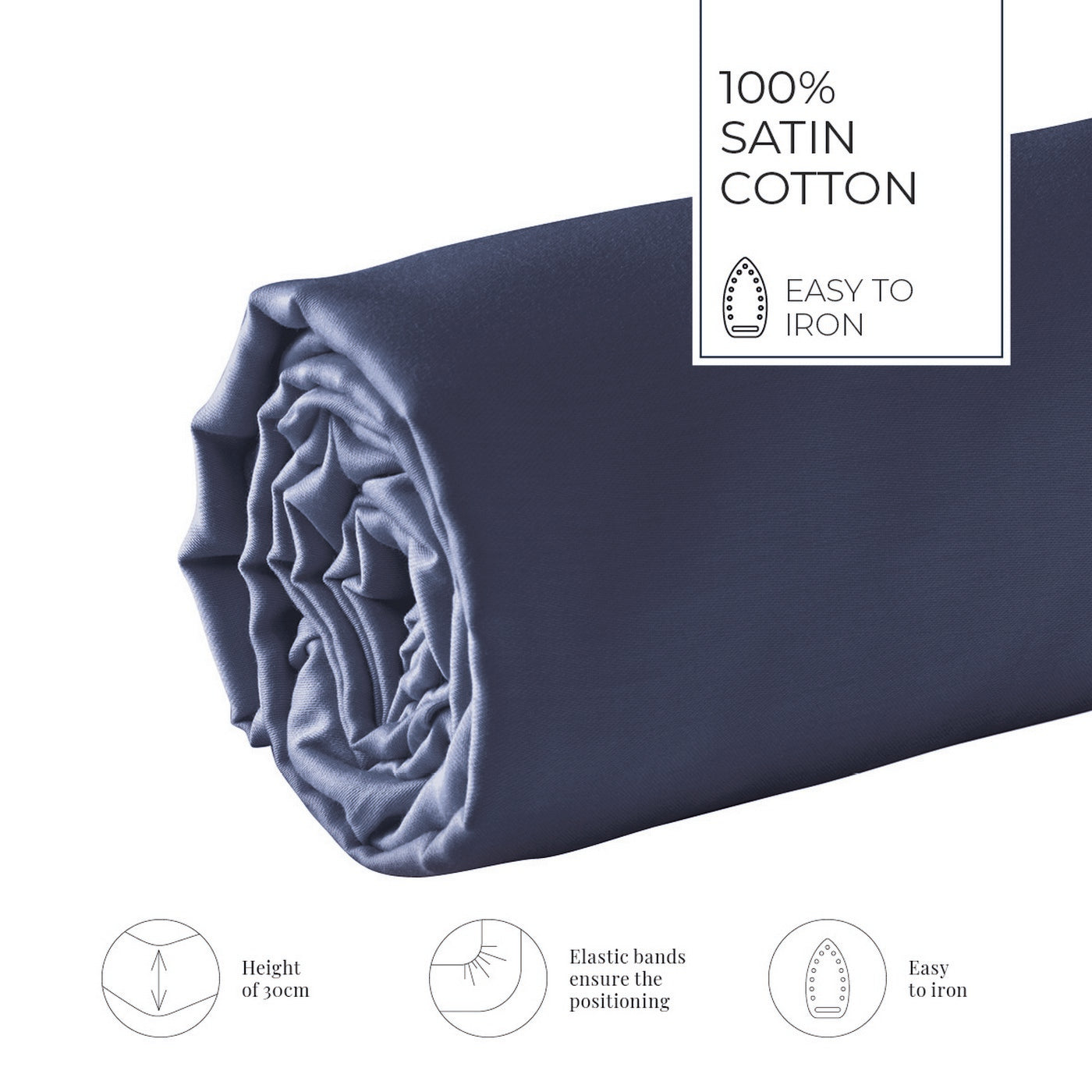 Plain - Fitted Sheet - Cotton Satin - Blue 11