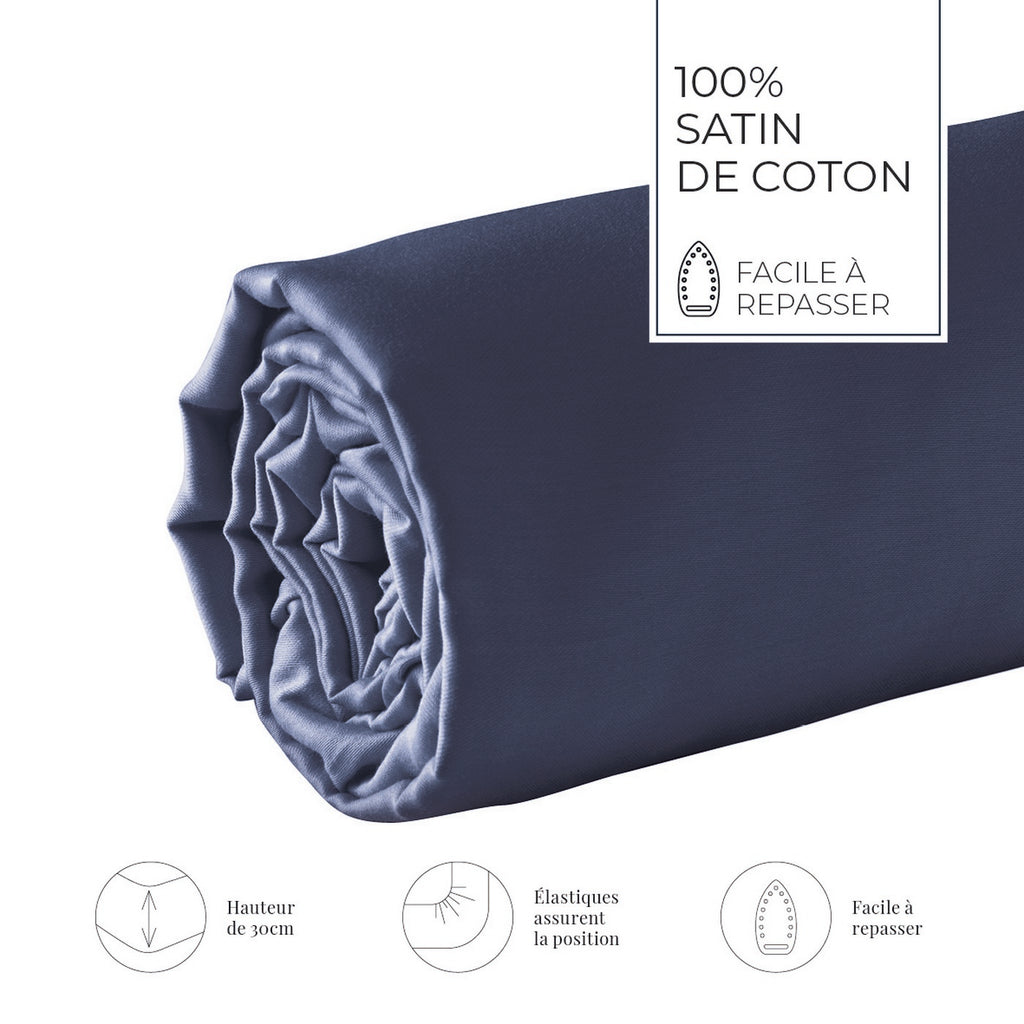 Plain - Fitted Sheet - Cotton Satin - Blue 11