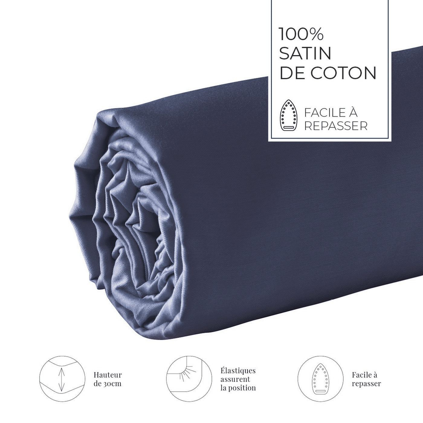 Plain - Fitted Sheet - Cotton Satin - Blue 11