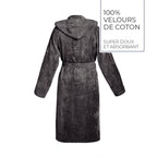 Liso - Albornoz de terciopelo de algodón con capucha - Gris oscuro