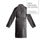 Uni - Peignoir Avec Col Châle En Coton Velours - Gris Foncé