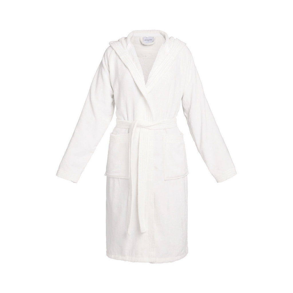 Plain - Velvet Cotton Bathrobe With Hood - White