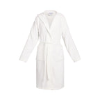 Plain - Velvet Cotton Bathrobe With Hood - White