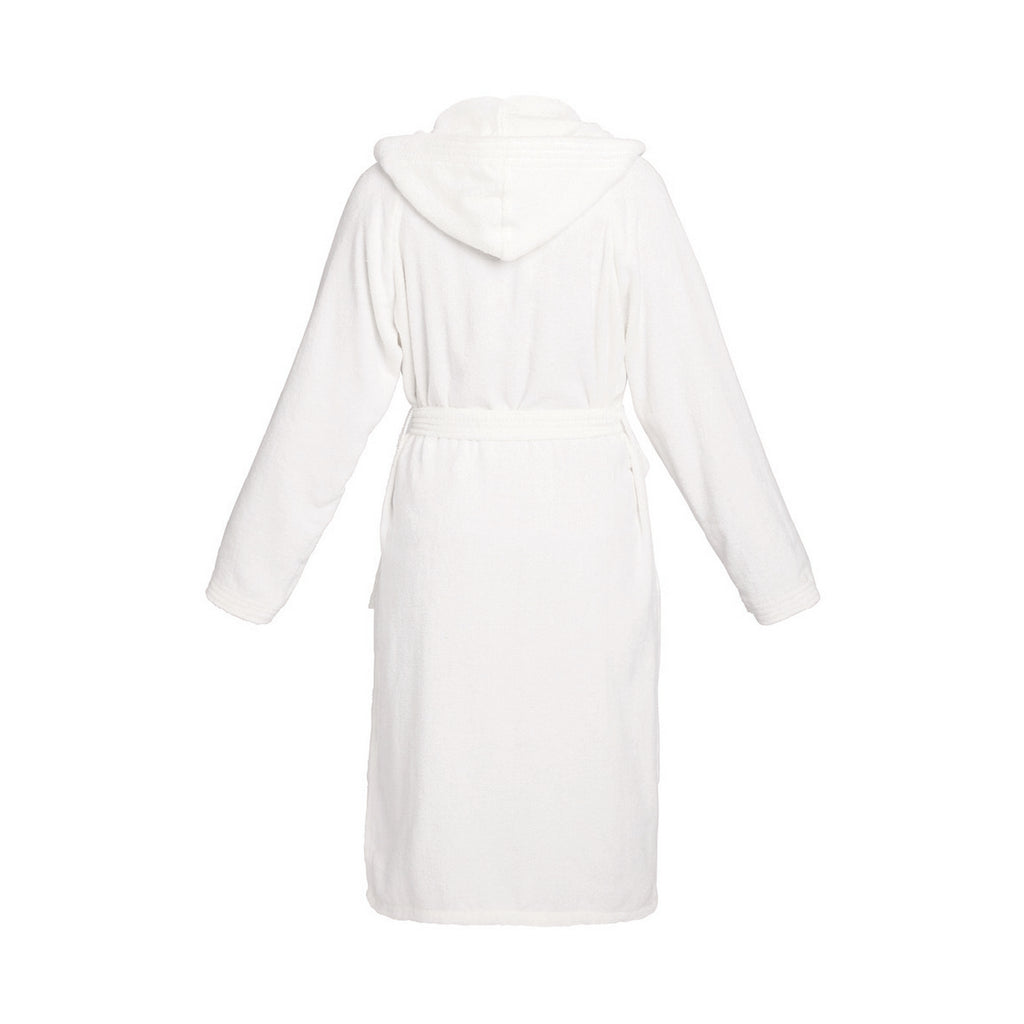 Plain - Velvet Cotton Bathrobe With Hood - White