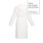 Plain - Velvet Cotton Bathrobe With Hood - White