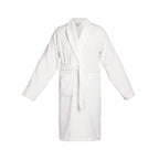 Plain - Velvet Cotton Bathrobe With Shawl Collar - White