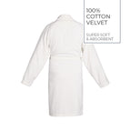 Plain - Velvet Cotton Bathrobe With Shawl Collar - White