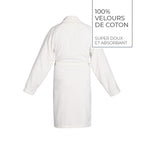 Plain - Velvet Cotton Bathrobe With Shawl Collar - White