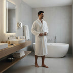 Plain - Velvet Cotton Bathrobe With Shawl Collar - White