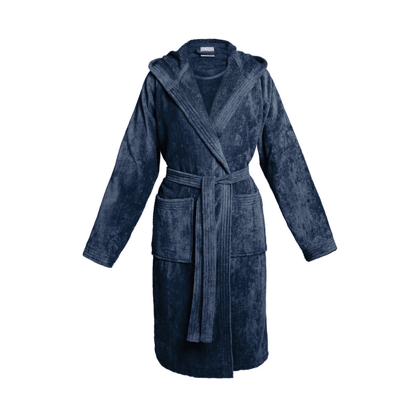Uni - Peignoir Coton Velours Avec Capuche - Bleu Foncé