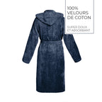 Uni - Peignoir Coton Velours Avec Capuche - Bleu Foncé