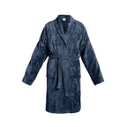 Uni - Peignoir Avec Col Châle En Coton Velours - Bleu Foncé