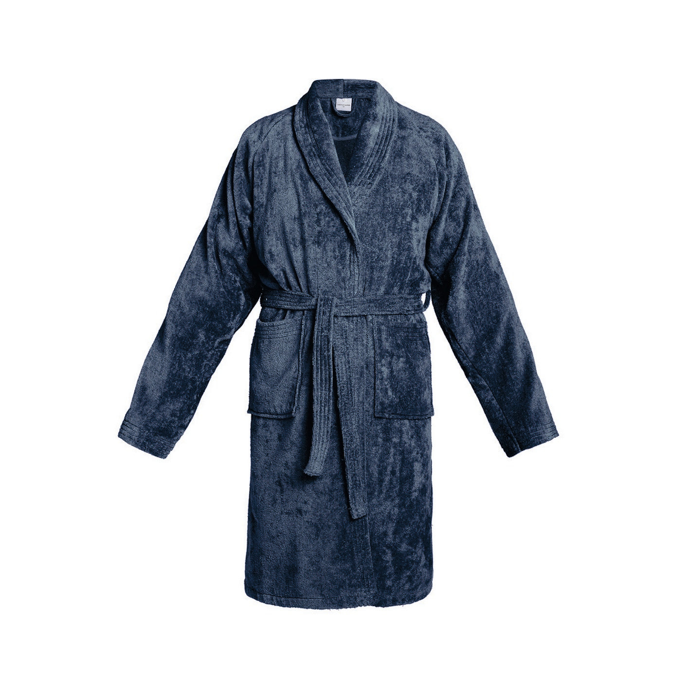 Uni - Peignoir Avec Col Châle En Coton Velours - Bleu Foncé