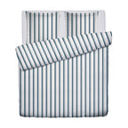 Mateo - Funda nórdica + 1 o 2 fundas de almohada - Satén de algodón - Blanco / Azul