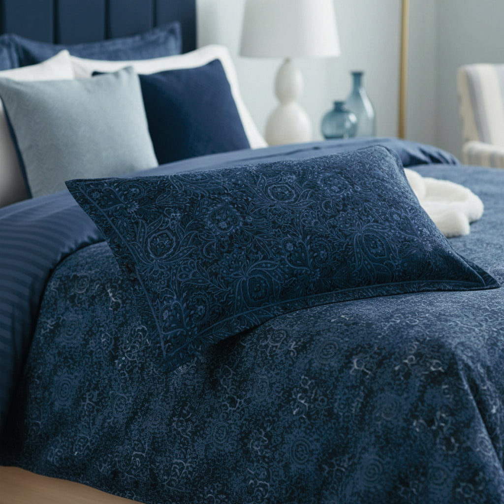 Eclipse Fleuri - Duvet Cover + 1 Or 2 Pillowcase(s) - Cotton Satin - Blue