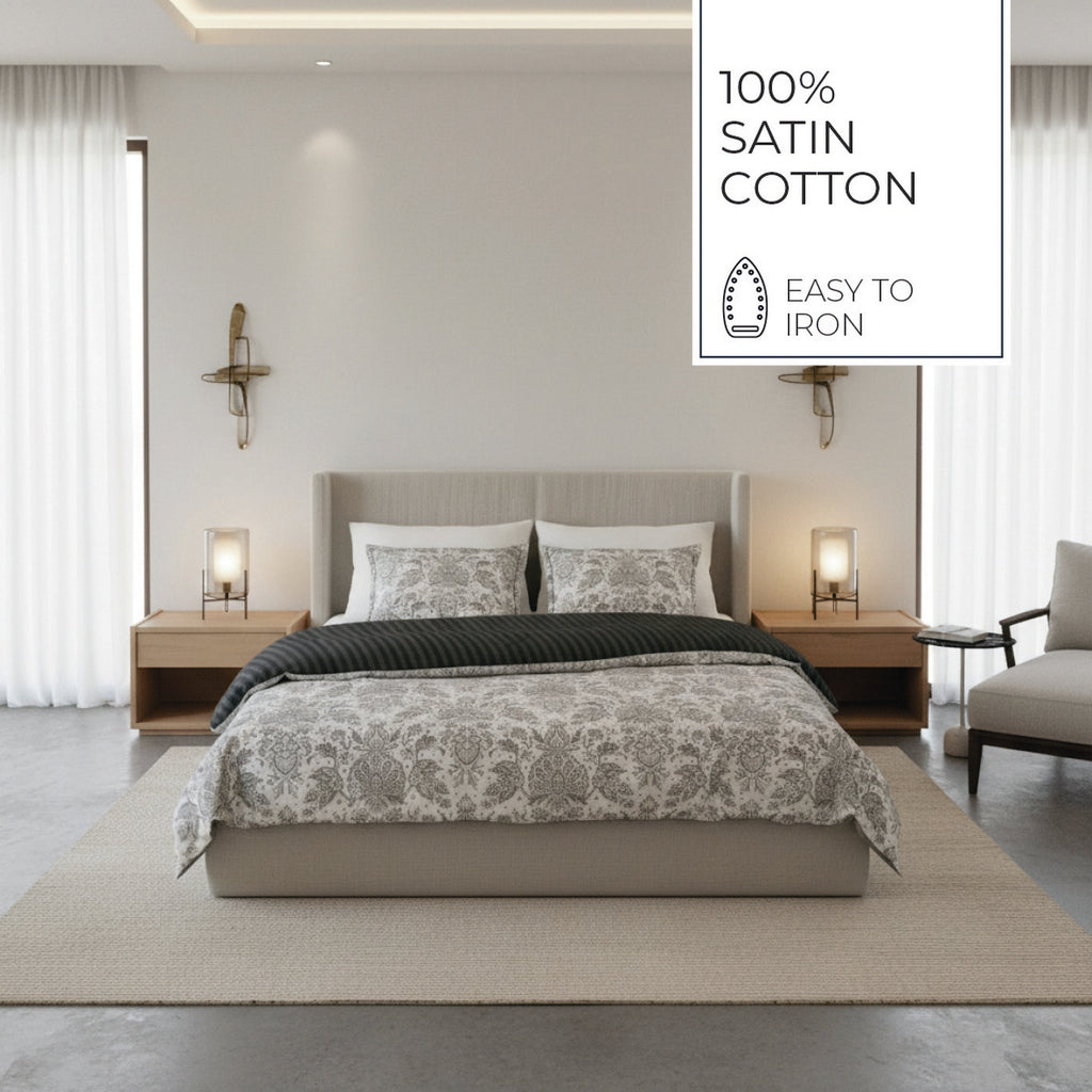 Persian Elegance - Funda nórdica + 1 o 2 fundas de almohada - Satén de algodón - Beige
