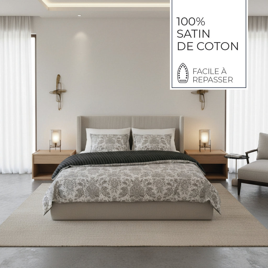 Persian Elegance - Funda nórdica + 1 o 2 fundas de almohada - Satén de algodón - Beige