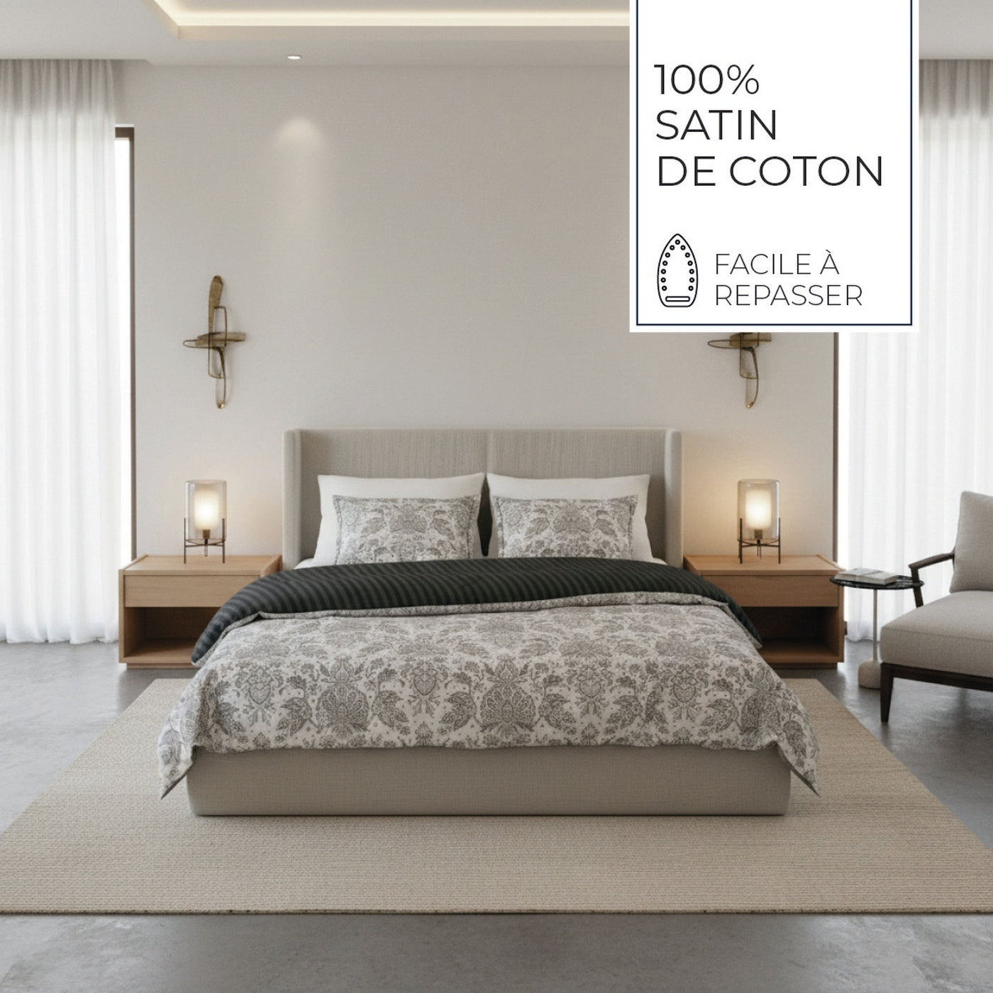 Persian Elegance - Funda nórdica + 1 o 2 fundas de almohada - Satén de algodón - Beige