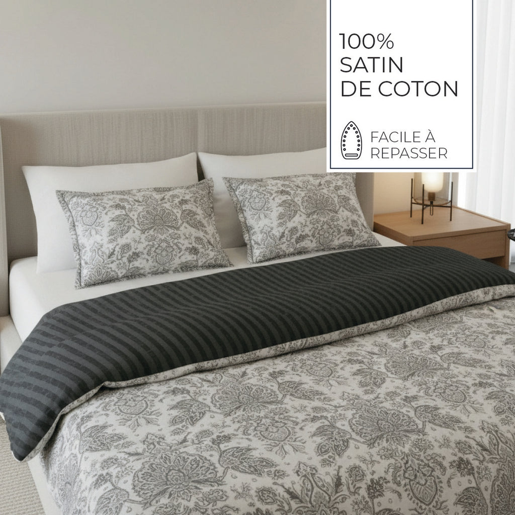 Dobby Stripe Woven / Élégance Persane - Taie D'Oreiller - Satin De Coton - Gris 03