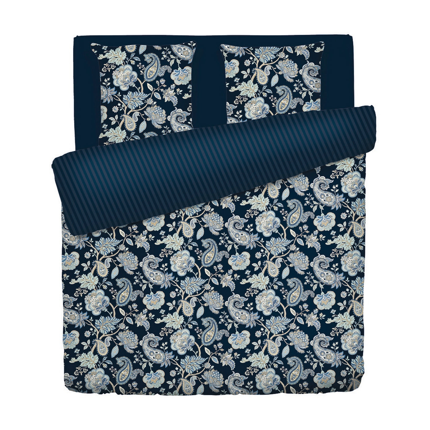 Blue Baroque - Duvet Cover + 1 Or 2 Pillowcase(s) - Cotton Satin - Dark Blue