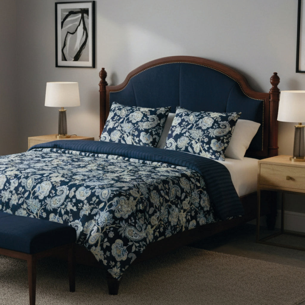 Blue Baroque - Duvet Cover + 1 Or 2 Pillowcase(s) - Cotton Satin - Dark Blue
