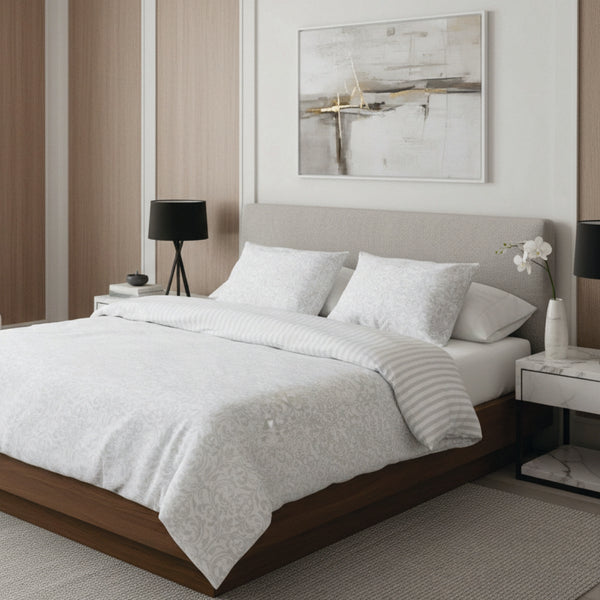 Dentelle Royale - Housse De Couette + 1 Ou 2 Taie(S) D'Oreiller - Satin De Coton Tissé Jacquard - Blanc