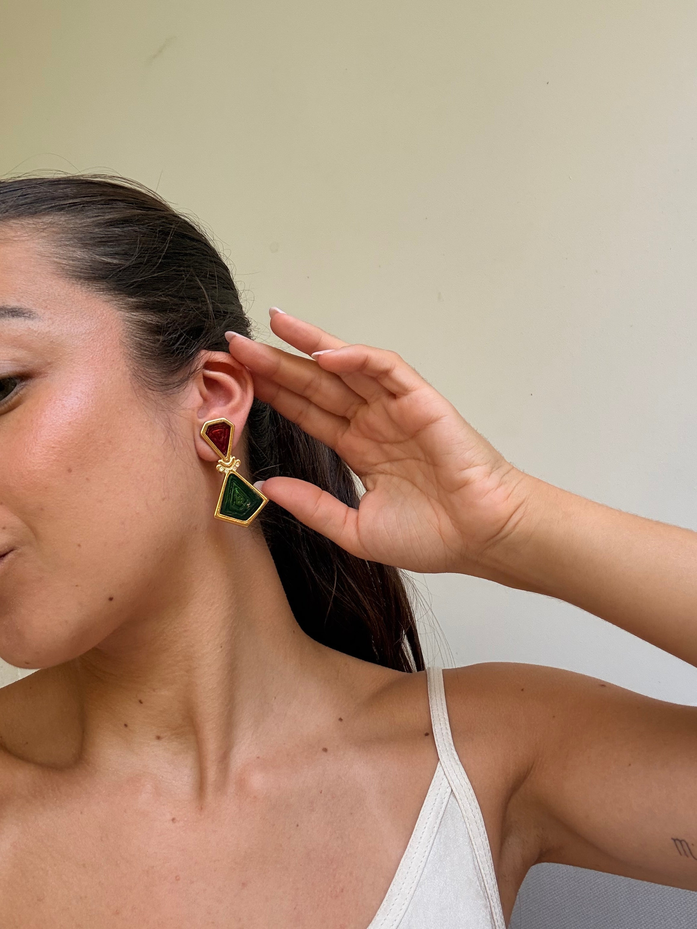 Pendientes Vintage - Esmaltados Rojos Y Verdes