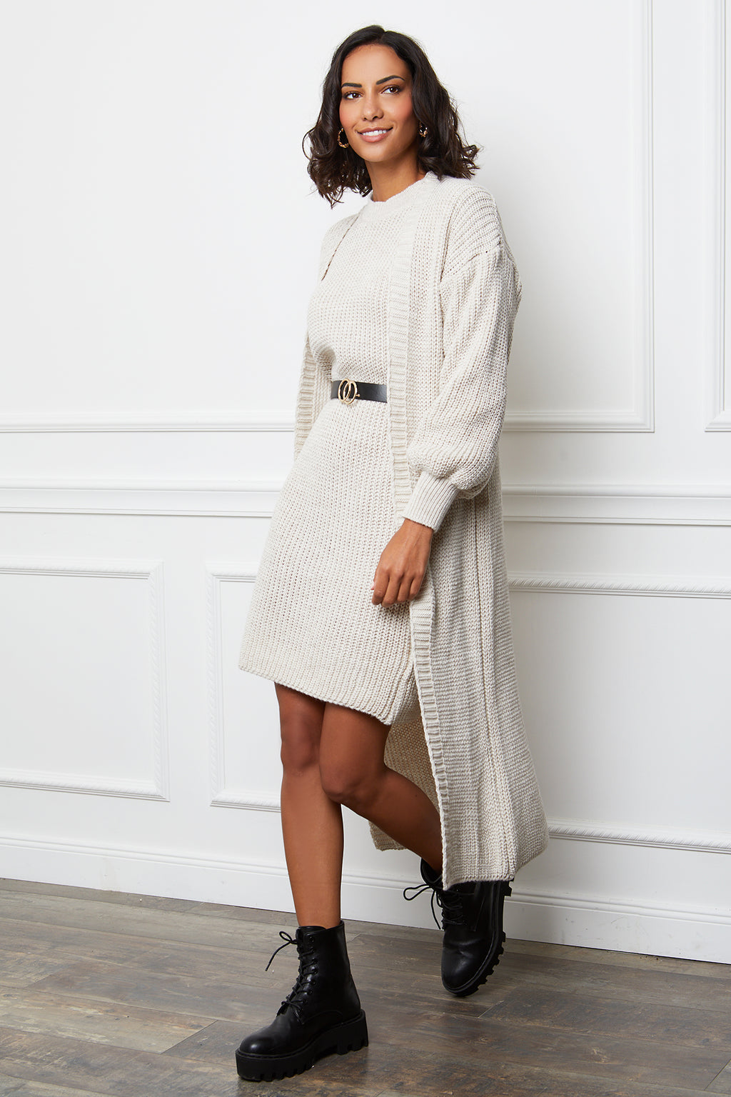 Cárdigan y vestido - Beige