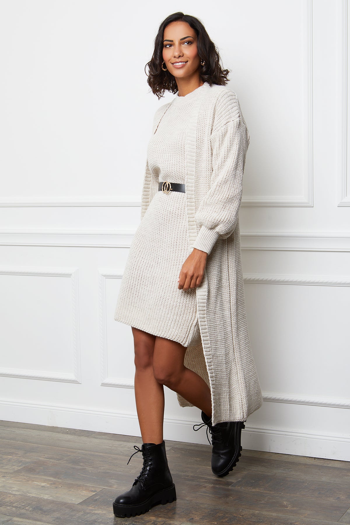 Cárdigan y vestido - Beige