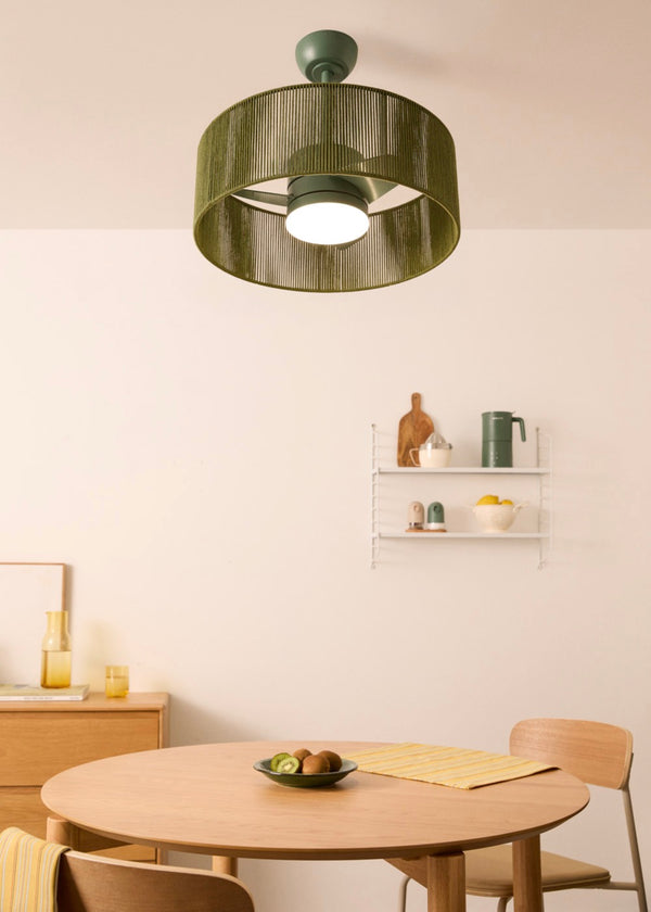 Lámpara de viento tejida - Ventilador de techo silencioso de 25 W con luz LED - Verde salvia