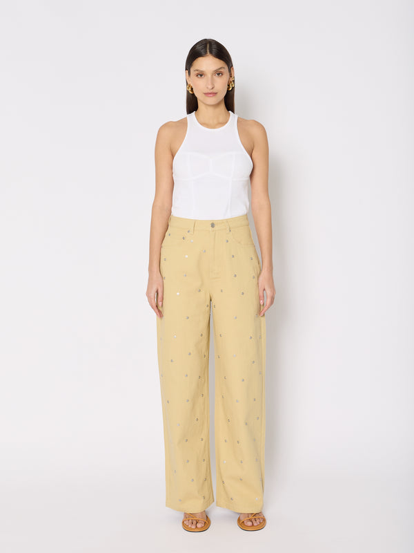 Wide Leg Jeans With Rivets - Sand