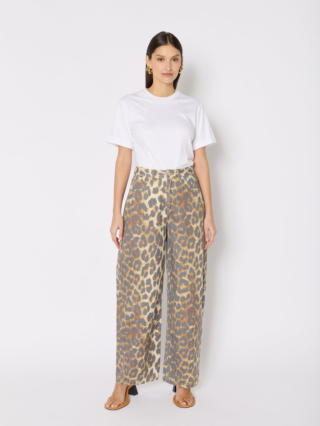Printed Wide Leg Jeans - Leopard