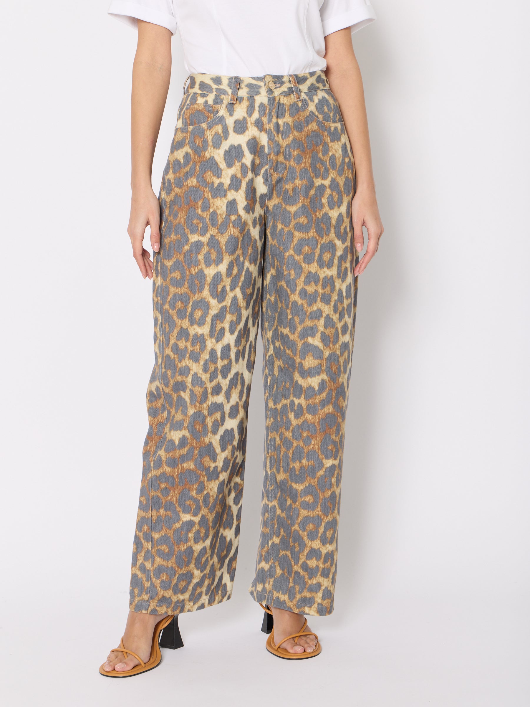 Printed Wide Leg Jeans - Leopard