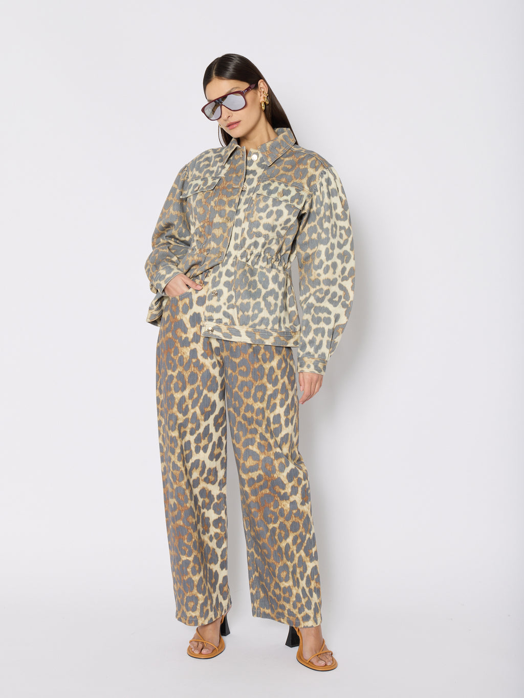 Printed Wide Leg Jeans - Leopard
