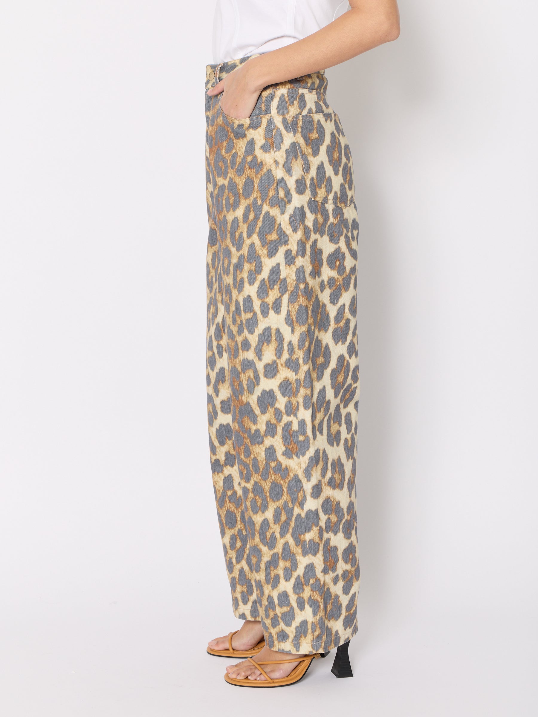 Printed Wide Leg Jeans - Leopard