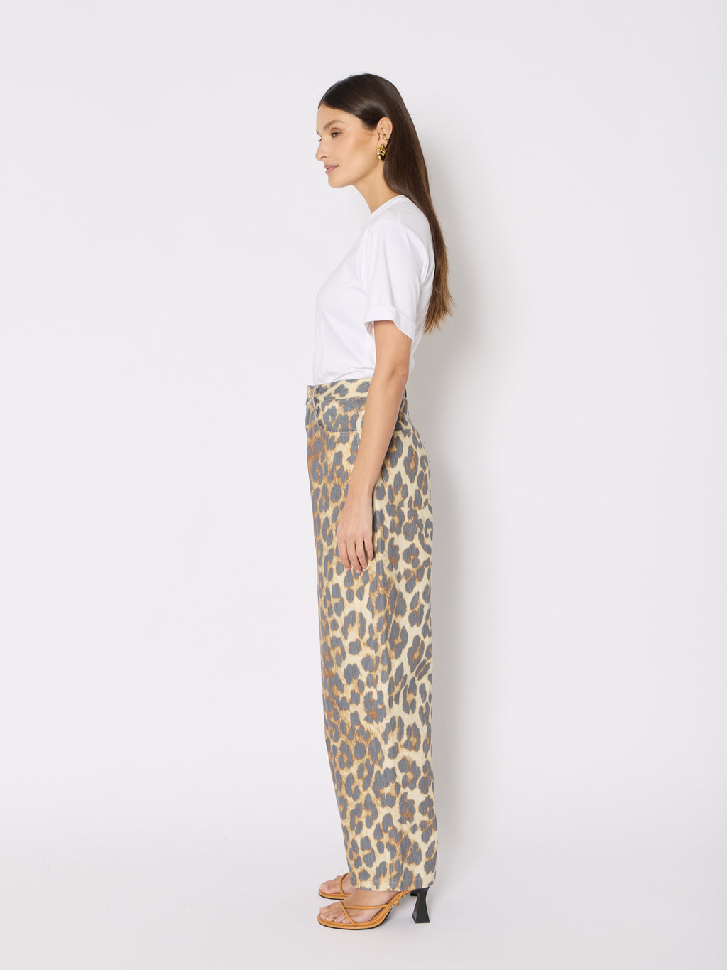 Printed Wide Leg Jeans - Leopard
