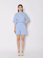 Striped Shorts With Rhinestones - Light-Blue