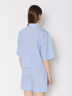 Striped Shorts With Rhinestones - Light-Blue